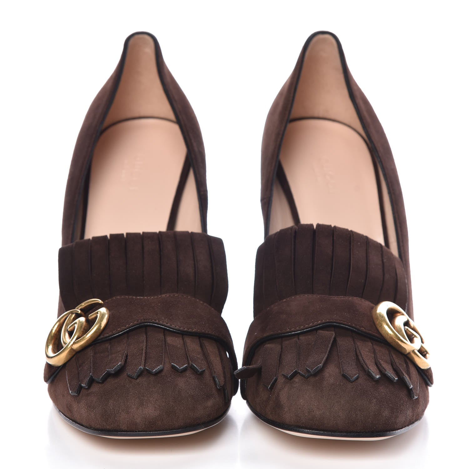 Gucci Kid Scamosciato GG Marmont Fringe 105mm Loafer Pumps 42 Cocoa 2 of 9