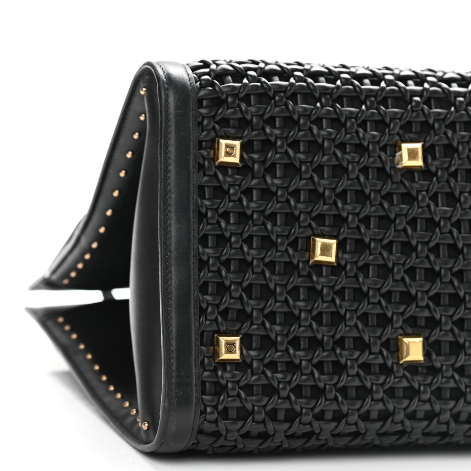 Salvatore Ferragamo Woven Calfskin Medium Studio Top Handle Bag Black 7 of 14
