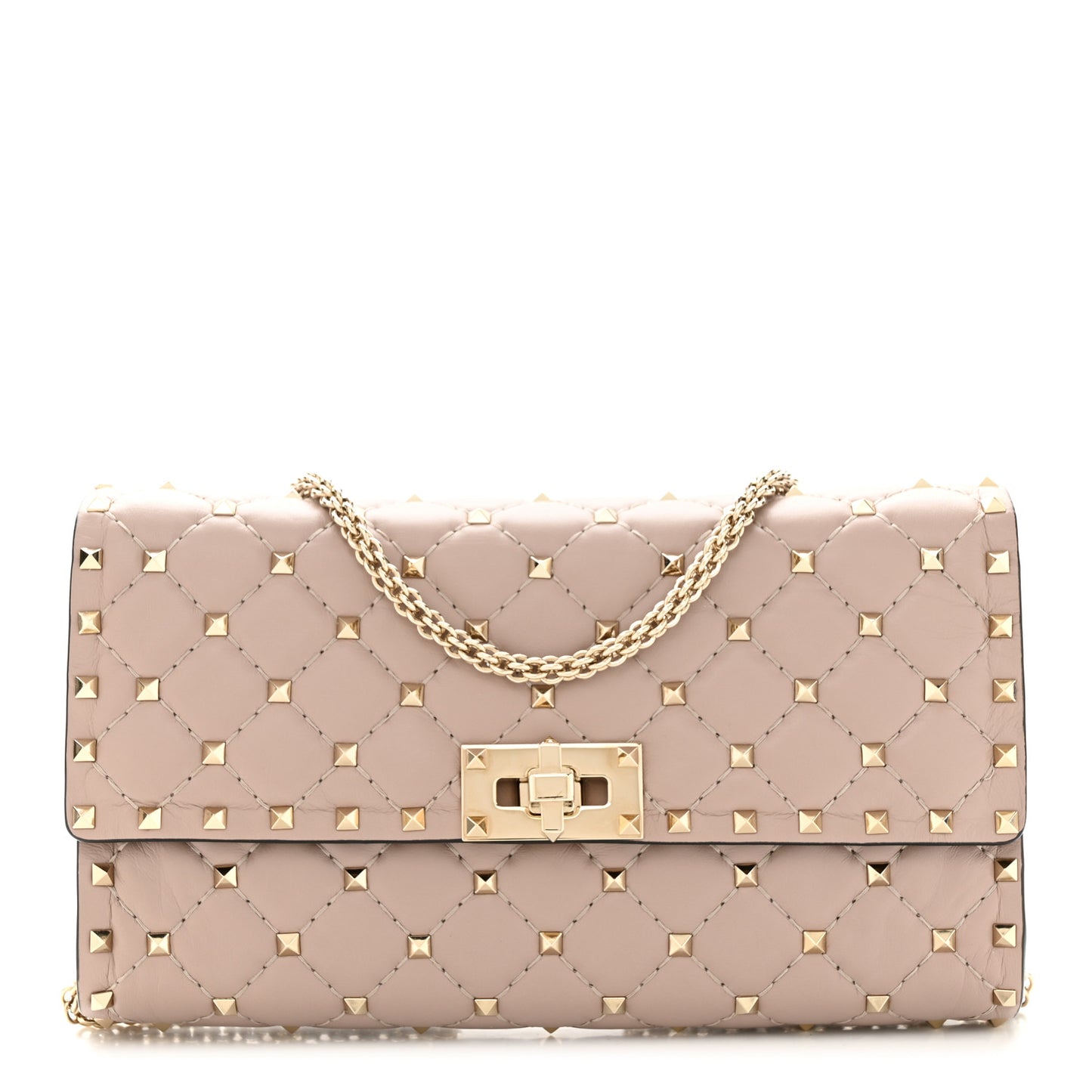 Lambskin Rockstud Spike Wallet on Chain Poudre