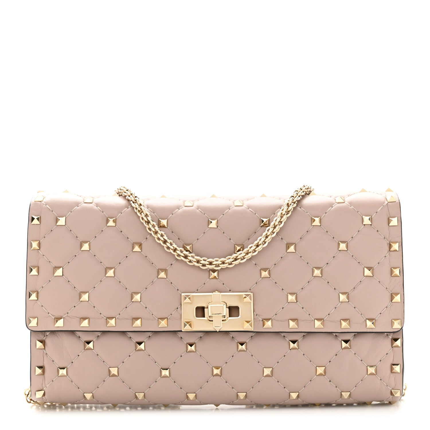 Valentino Garavani Lambskin Rockstud Spike Wallet on Chain Poudre 1 of 9