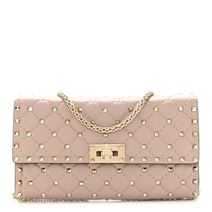 Valentino Garavani Lambskin Rockstud Spike Wallet on Chain Poudre 1 of 9