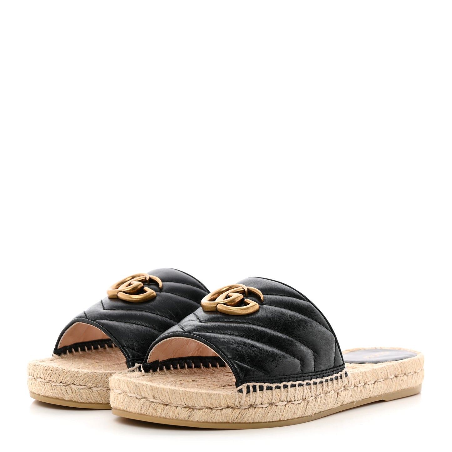Nappa Matelasse GG Marmont Espadrille Slide Sandals 38 Black