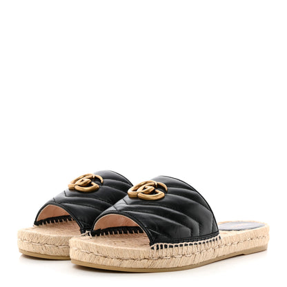 Gucci Nappa Matelasse GG Marmont Espadrille Slide Sandals 38 Black 3 of 9