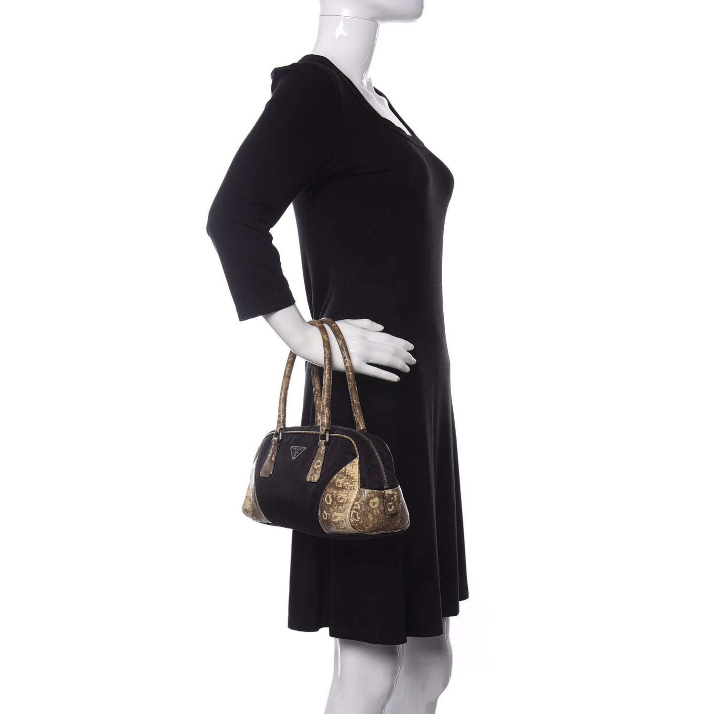 Tessuto Nylon Calfskin Lizard Embossed Bag Ebano