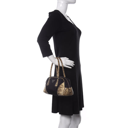 Prada Tessuto Nylon Calfskin Lizard Embossed Bag Ebano 2 of 12