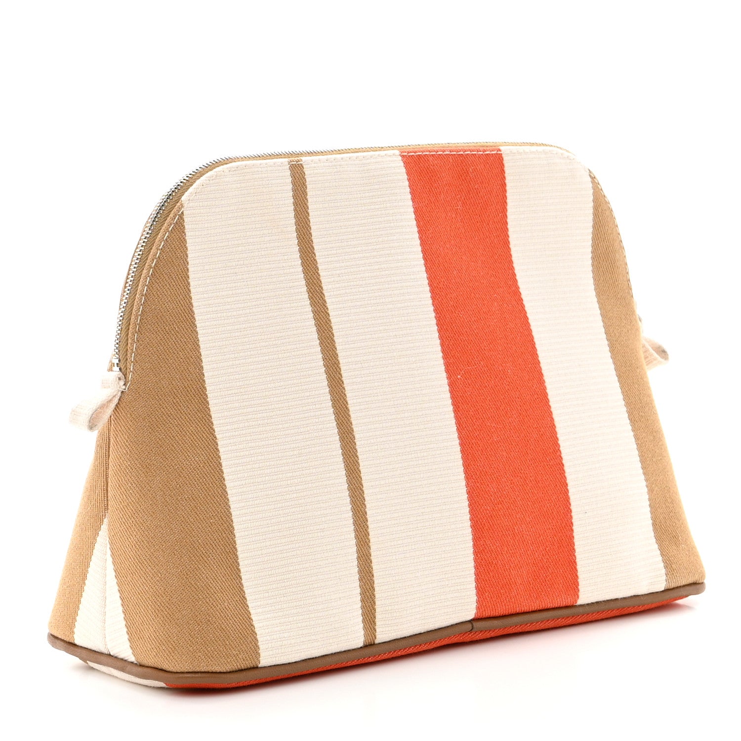 Hermes Cotton Stripe Bolide Rayures Rocabar Medium Travel Cosmetic Pouch Feu Naturel 3 of 6