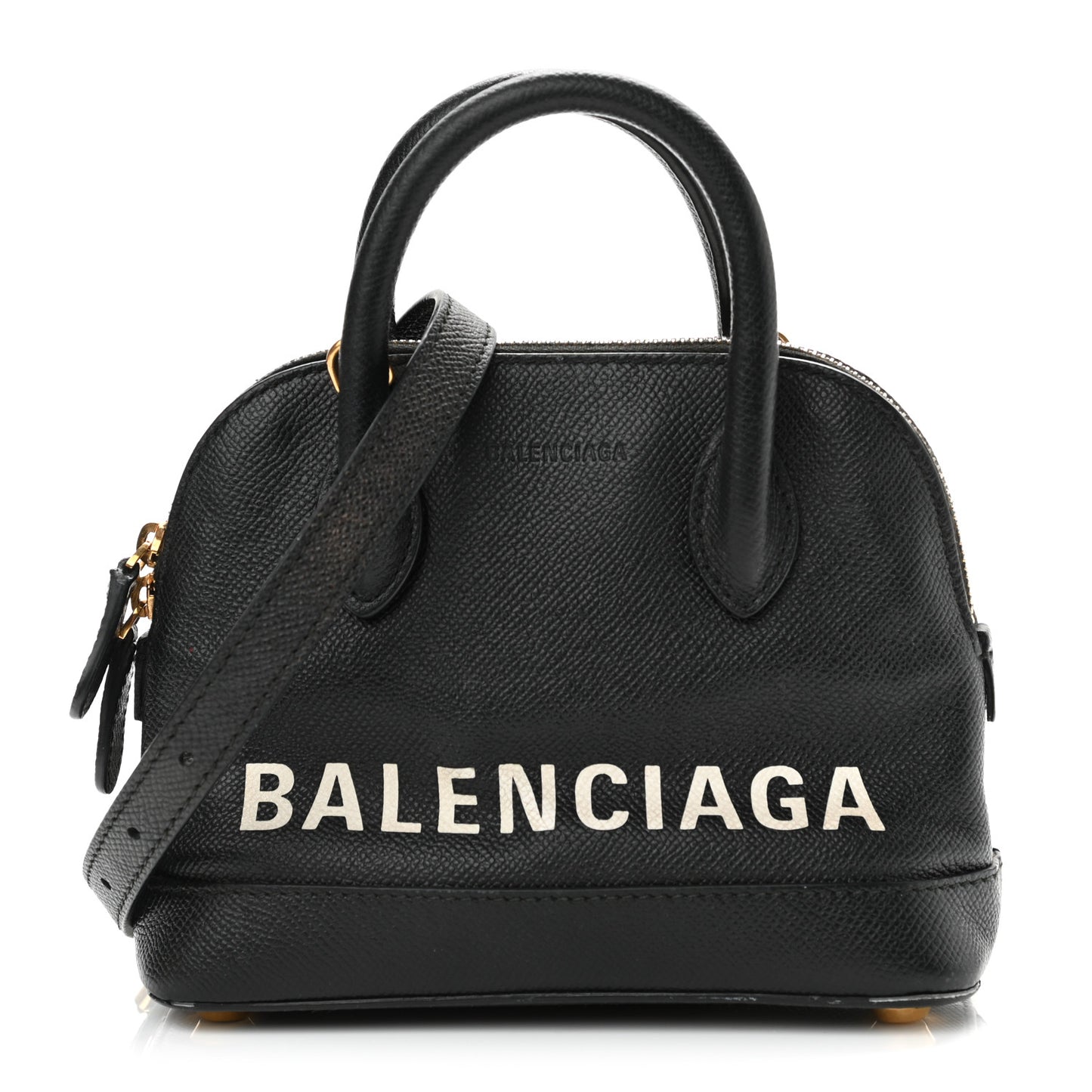 Signature Grained Calfskin XXS Ville Top Handle Bag Black White