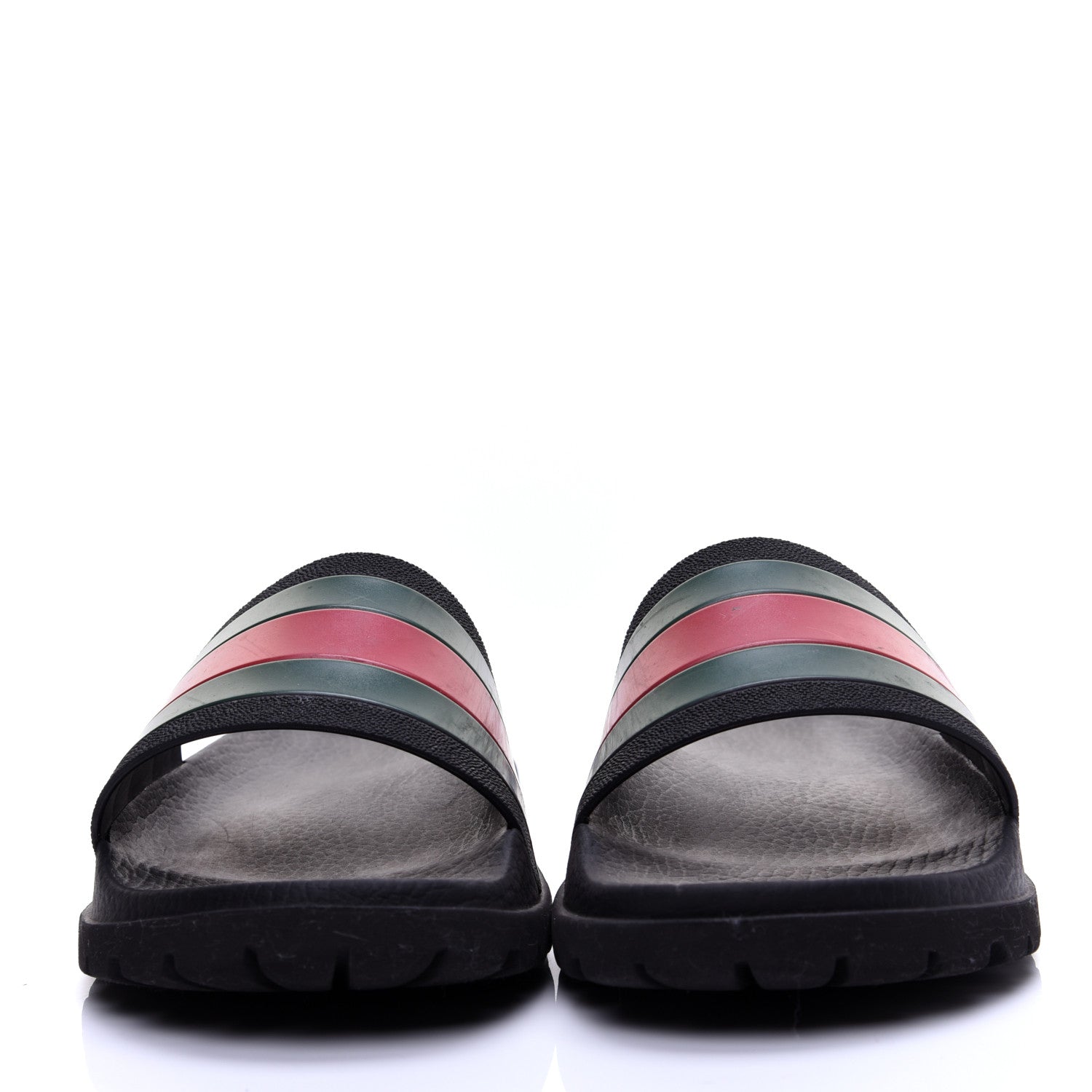 Gucci Rubber Web Mens Lug Sole Slide Sandals 6 Black Green Red 2 of 11