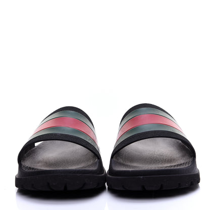 Gucci Rubber Web Mens Lug Sole Slide Sandals 6 Black Green Red 2 of 11