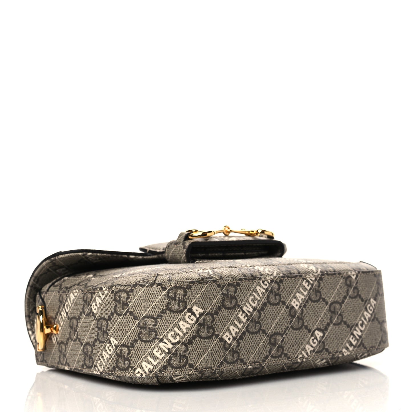 X BALENCIAGA GG Supreme Monogram Web Logo Print Mini Horsebit 1955 Shoulder Bag Beige Ebony
