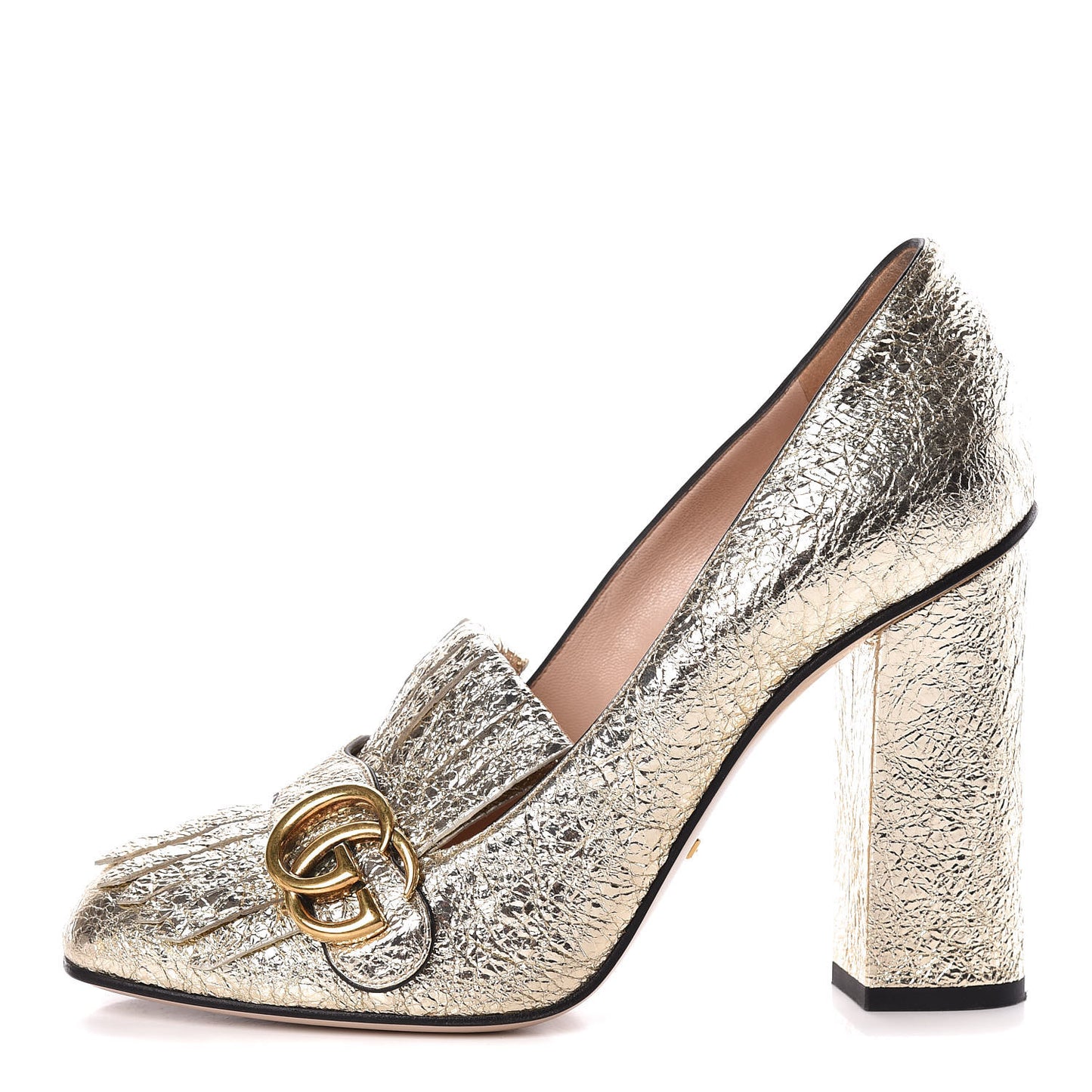 Galassia GG Marmont Fringe 105mm Loafer Pumps 40 Platino