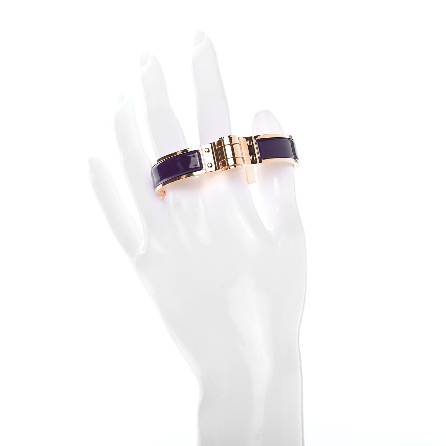 Hermes Enamel Charniere Uni Narrow Hinged Bracelet M Raisin 2 of 4