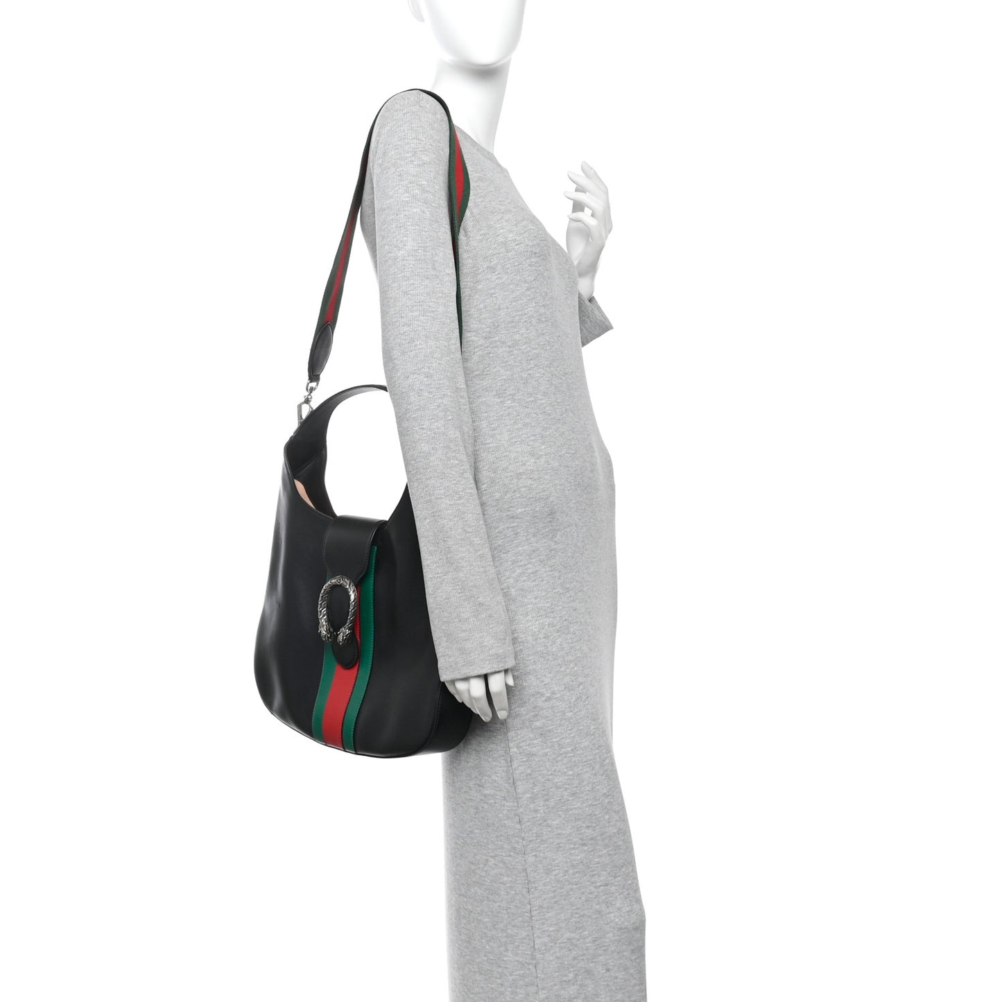 Calfskin Web Stripe Medium Dionysus Hobo Black