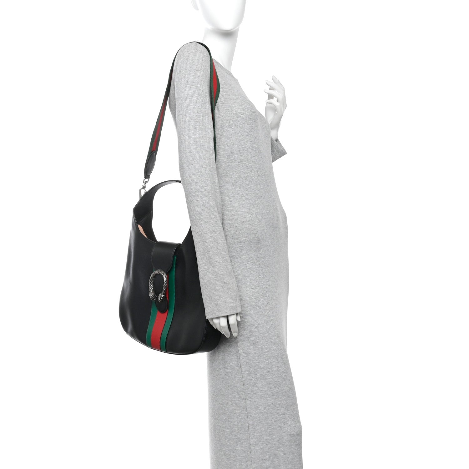 Gucci Calfskin Web Stripe Medium Dionysus Hobo Black 2 of 11