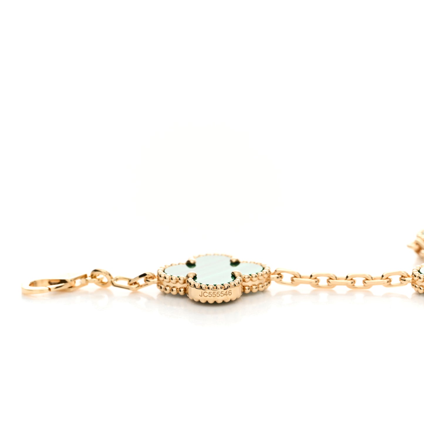 18K Yellow Gold Malachite 5 Motifs Vintage Alhambra Bracelet