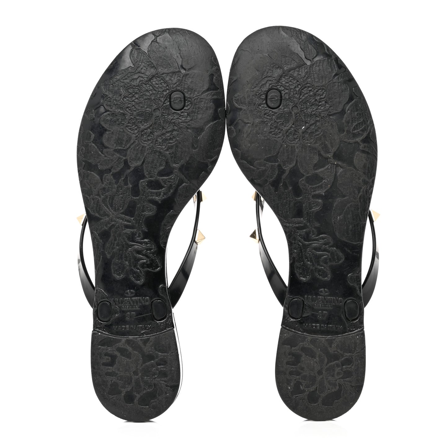 PVC Jelly Rockstud Bow Thong Sandals 37 Black