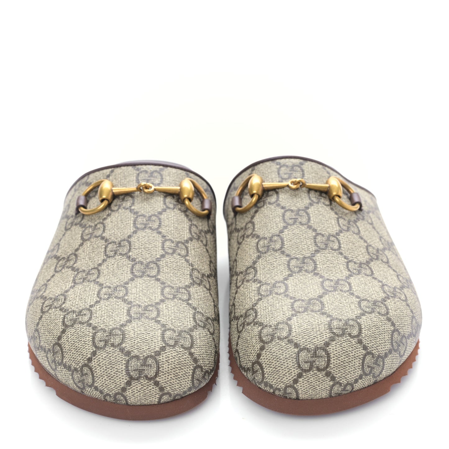 GG Supreme Monogram Miro Soft Calfskin Womens Horsebit Slippers 39 Beige Ebony New Acero