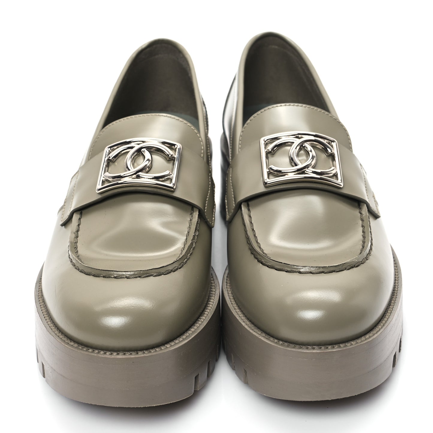 Calfskin Metal CC Loafers 38 Khaki