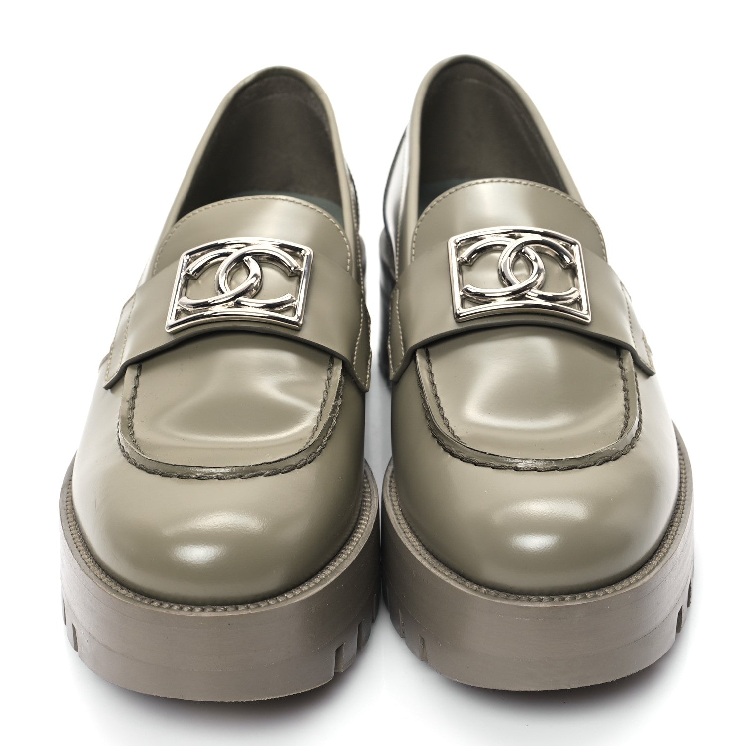 Chanel Calfskin Metal CC Loafers 38 Khaki 2 of 8