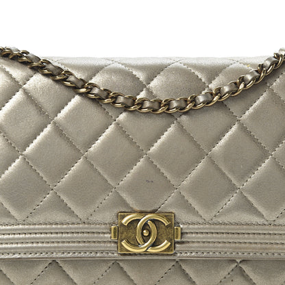 Chanel Metallic Lambskin Quilted Boy Wallet On Chain WOC Gold 15 of 16