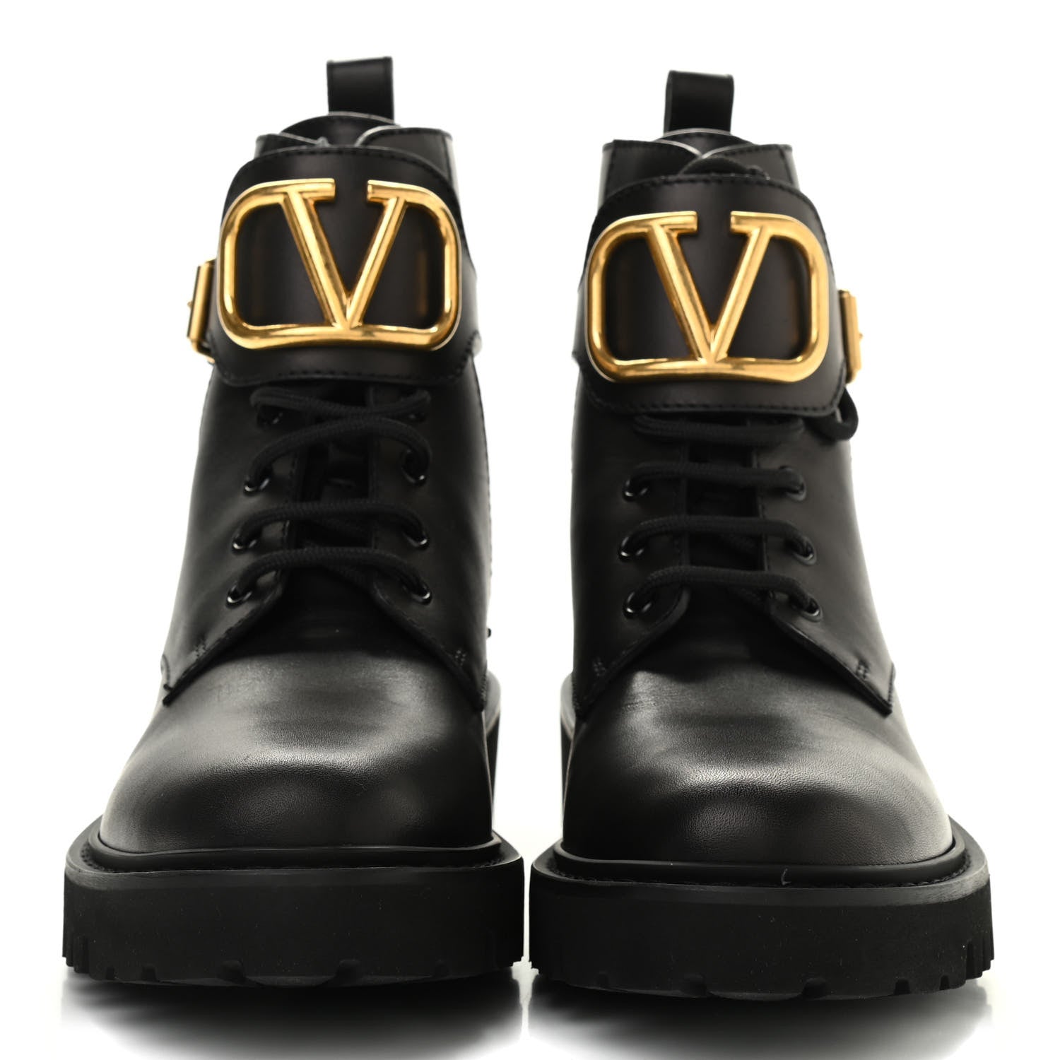 Valentino Garavani Calfskin Womens VLOGO 35mm Combat Boots 37.5 Black 2 of 15