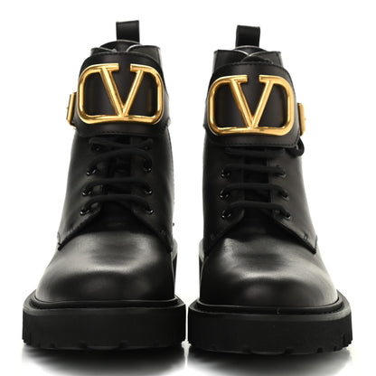 Valentino Garavani Calfskin Womens VLOGO 35mm Combat Boots 37.5 Black 2 of 15