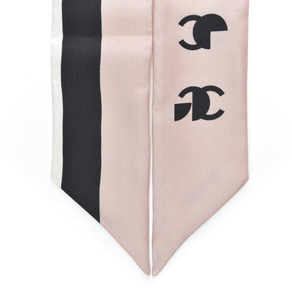 Chanel Silk 31 Rue Cambon CC Slim Bandeau Scarf Ecru Pink Black 3 of 3