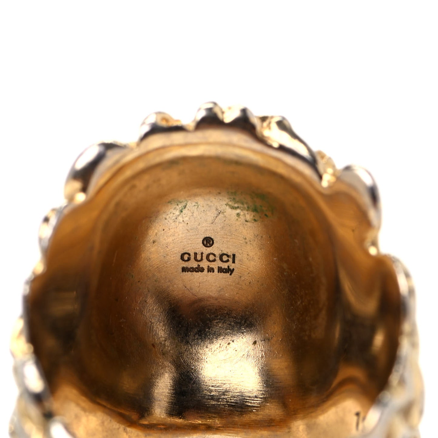 Metal Crystal Lion Head Ring 8.5 Aged Gold