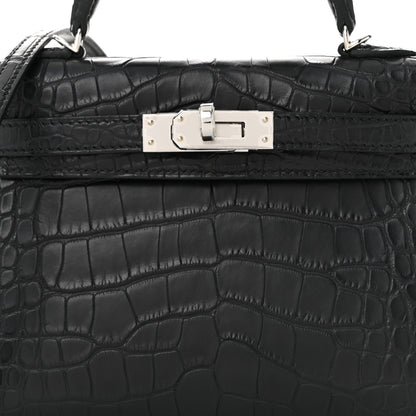 Hermes Matte Alligator Horseshoe Mini Kelly Sellier 20 Black Nata 8 of 11