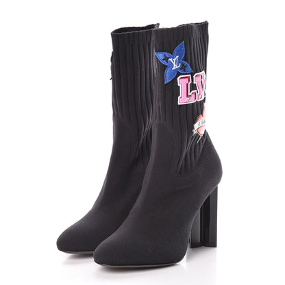 Louis Vuitton Stretch Fabric LV Black Heart Sock Ankle Boots 37.5 Black 3 of 8