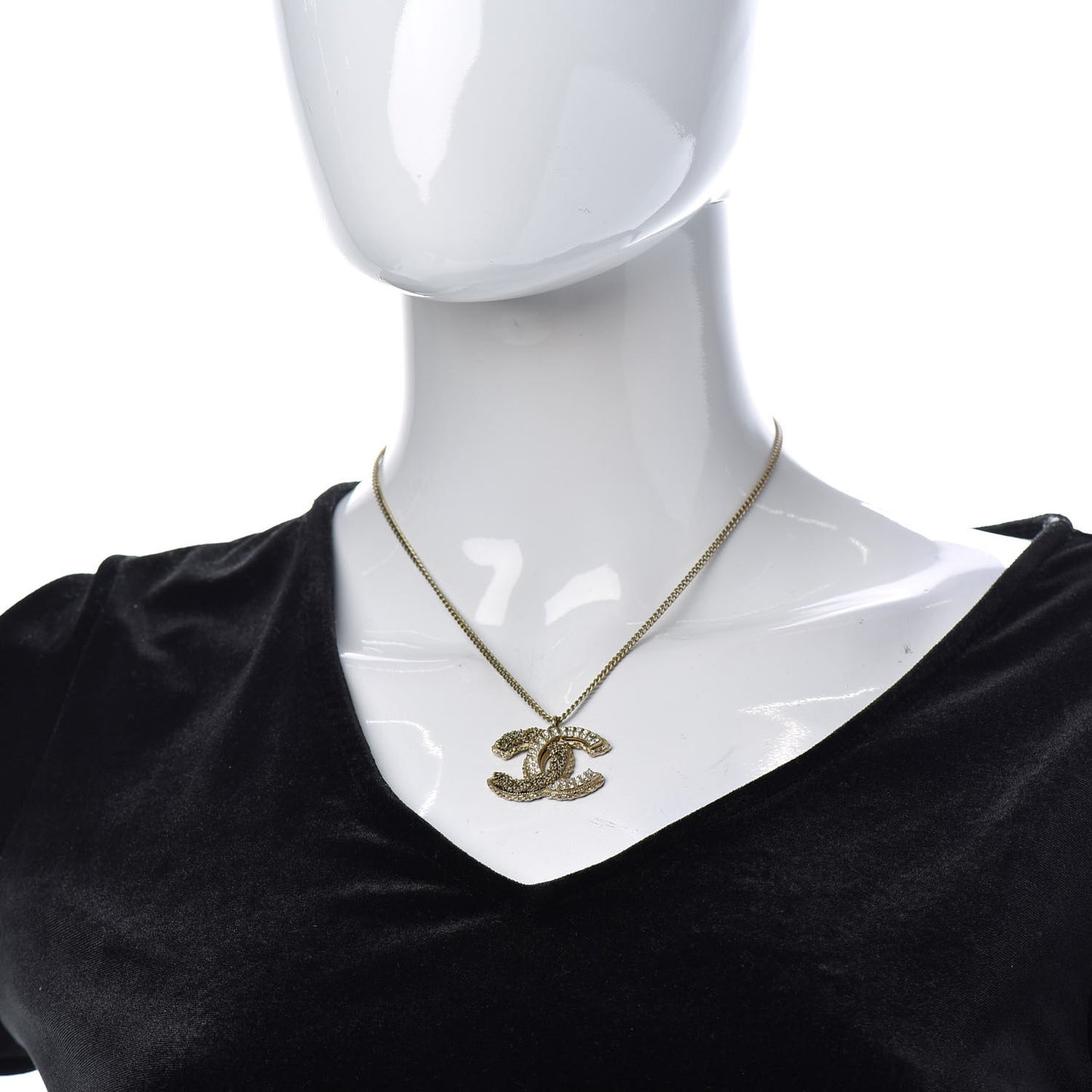 Crystal Chain CC Pendant Necklace Gold