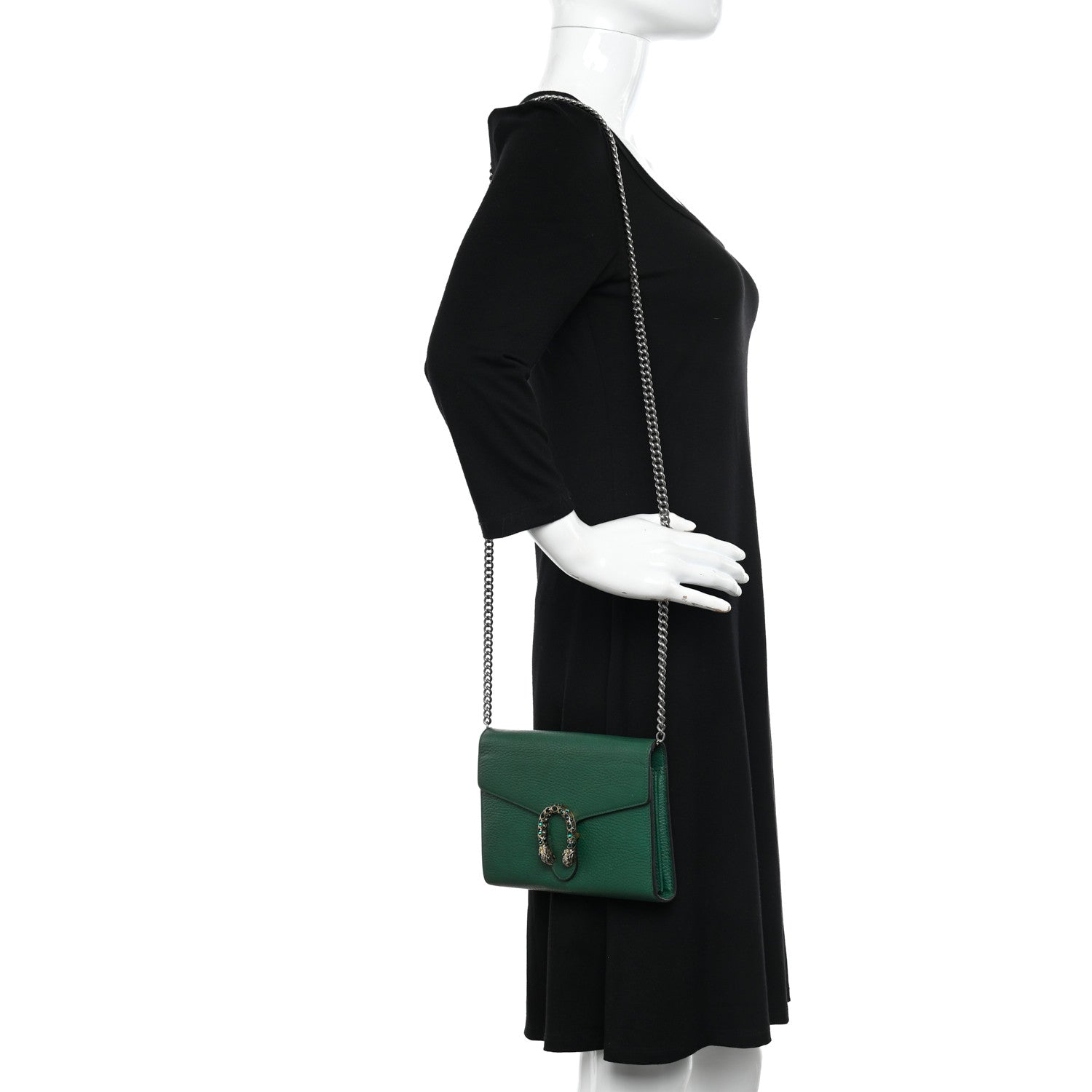 Gucci Calfskin Mini Dionysus Chain Wallet Emerald 2 of 18