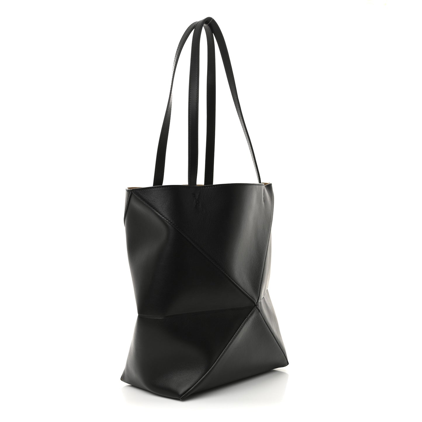 Shiny Calfskin Medium Puzzle Fold Tote Black