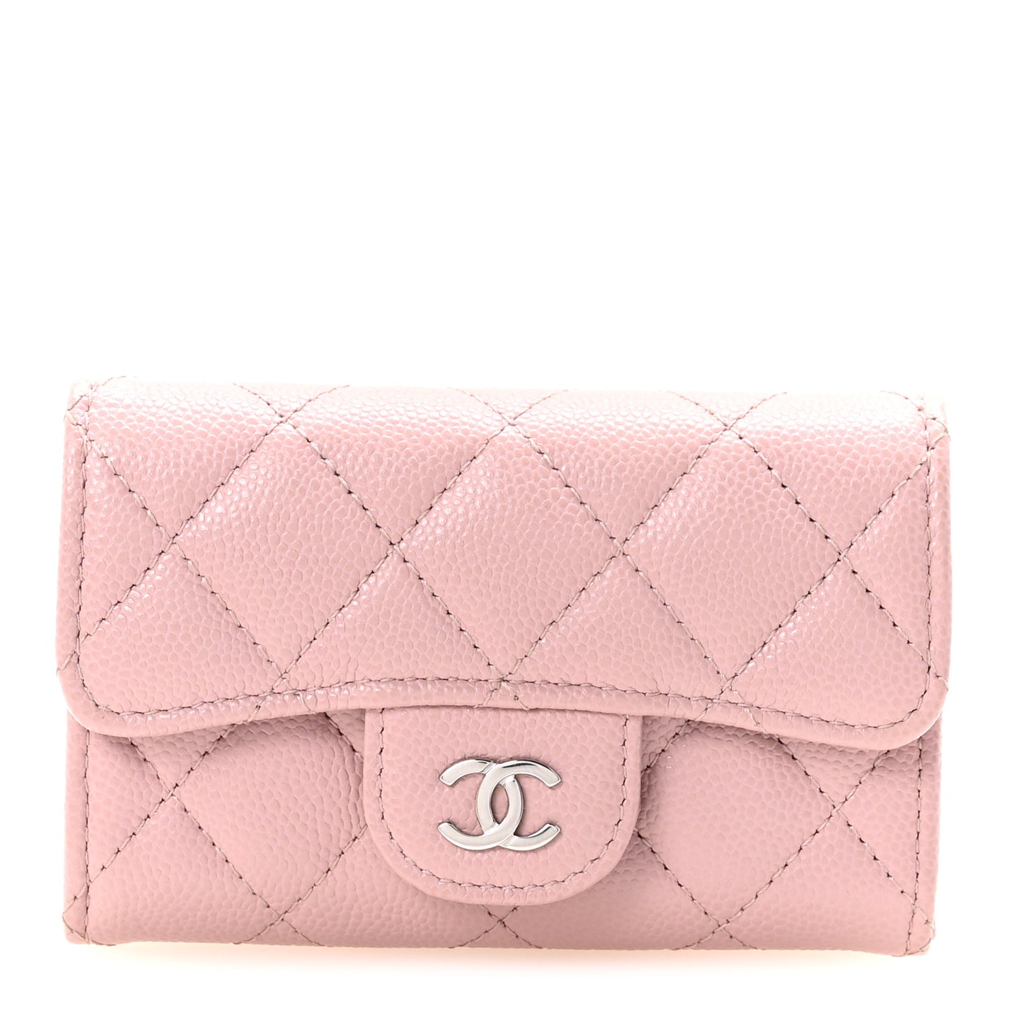 Caviar Quilted Flap Card Holder Wallet Light Pink