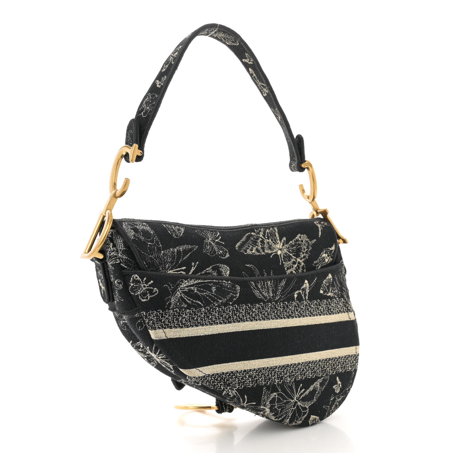 Christian Dior Canvas Embroidered Butterfly Print Saddle Bag Black 3 of 12