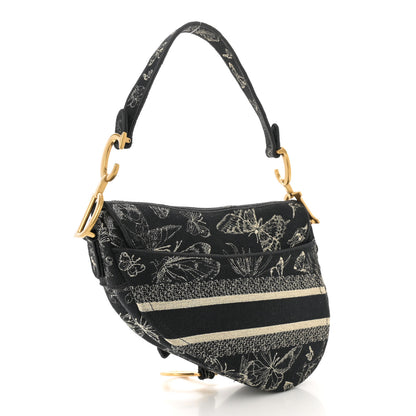 Christian Dior Canvas Embroidered Butterfly Print Saddle Bag Black 3 of 12