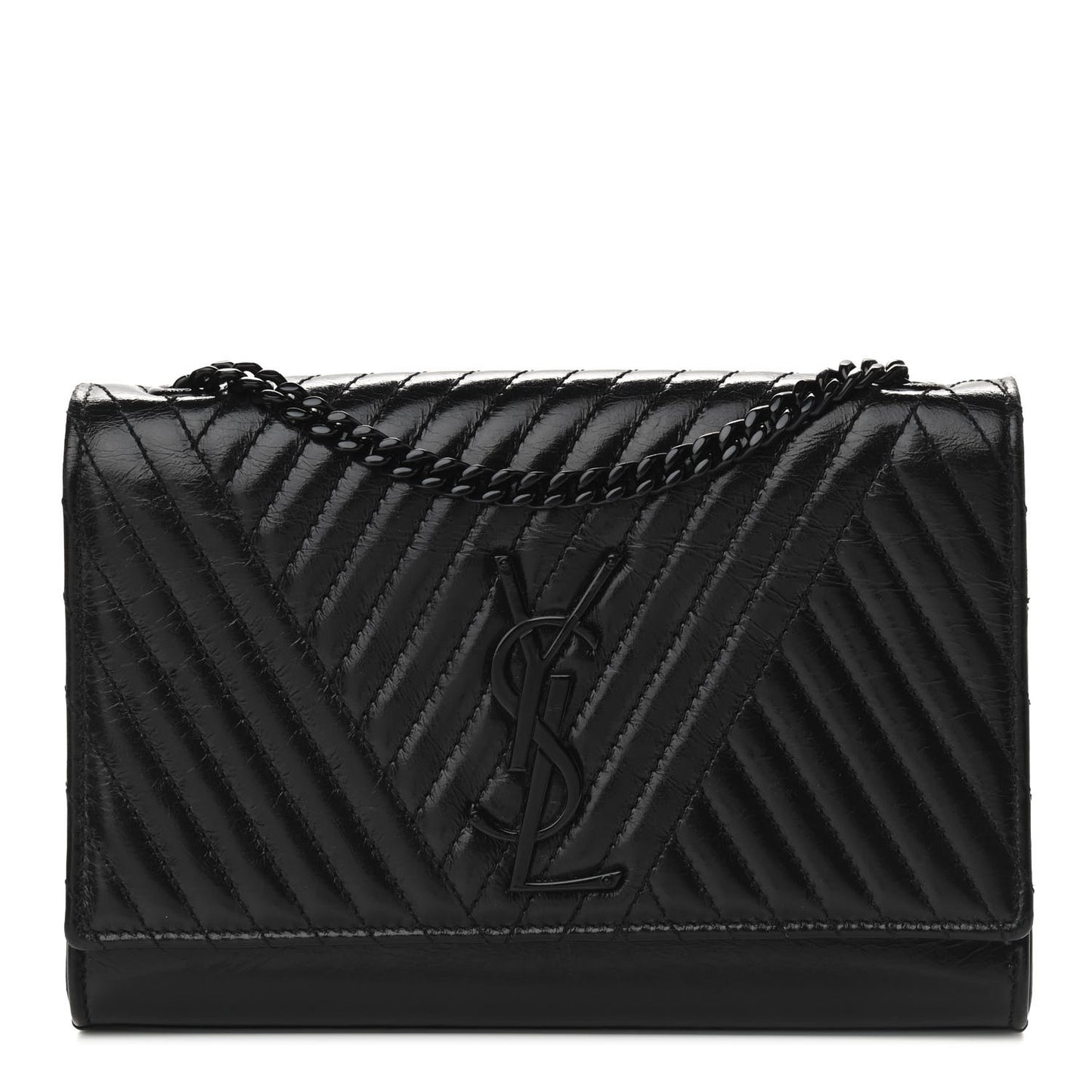 Lambskin Mixed Quilted Small Monogram Kate Satchel Black