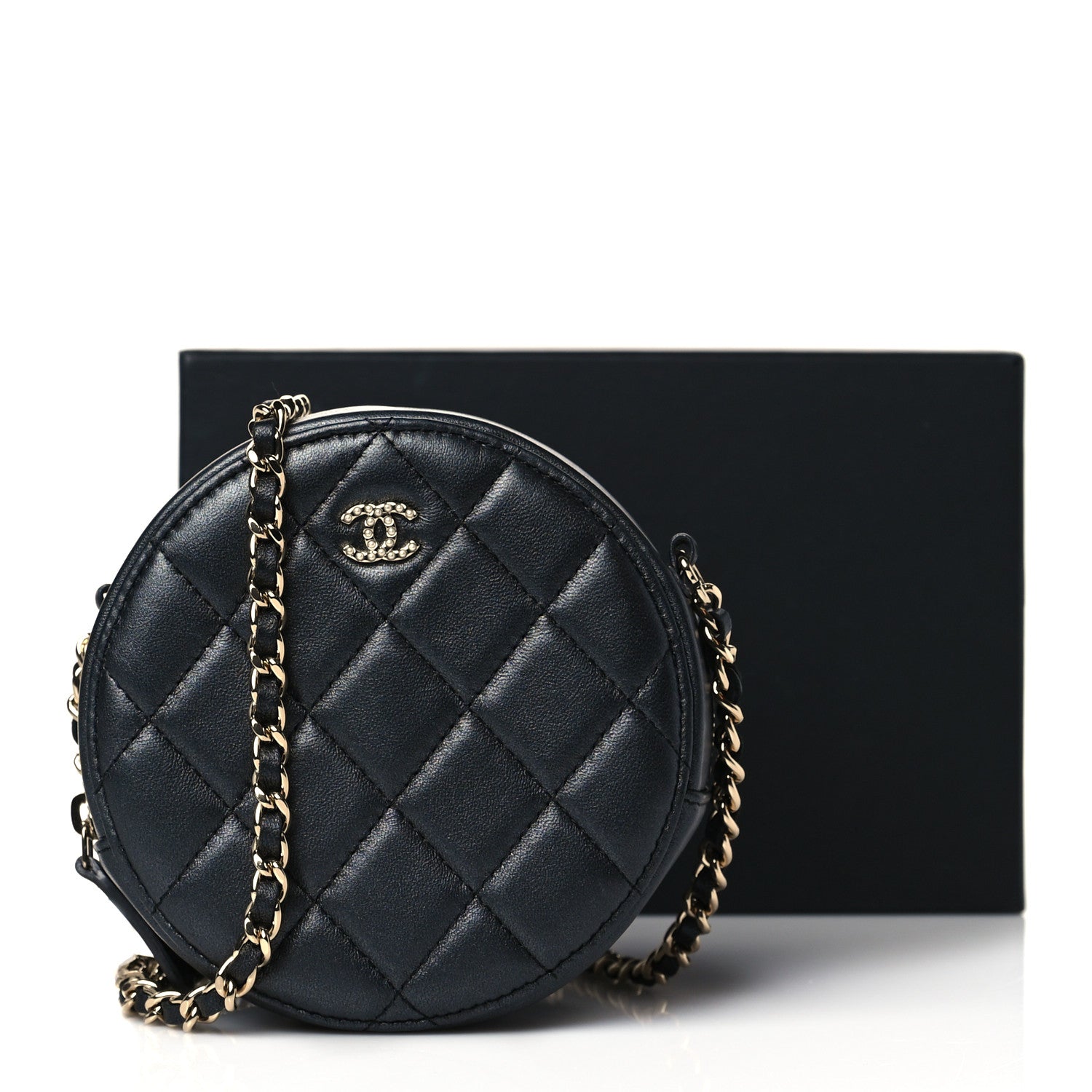 Chanel Iridescent Lambskin Quilted Pearl Round Clutch With Chain Black 11 of 11