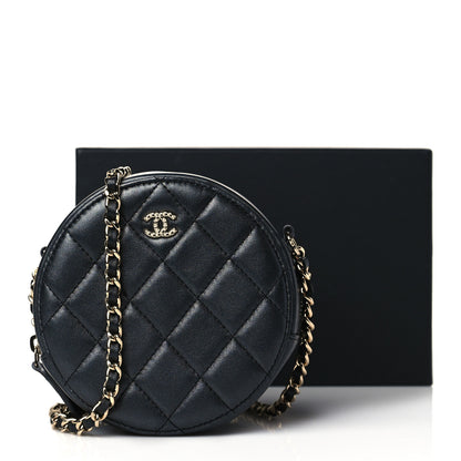 Chanel Iridescent Lambskin Quilted Pearl Round Clutch With Chain Black 11 of 11