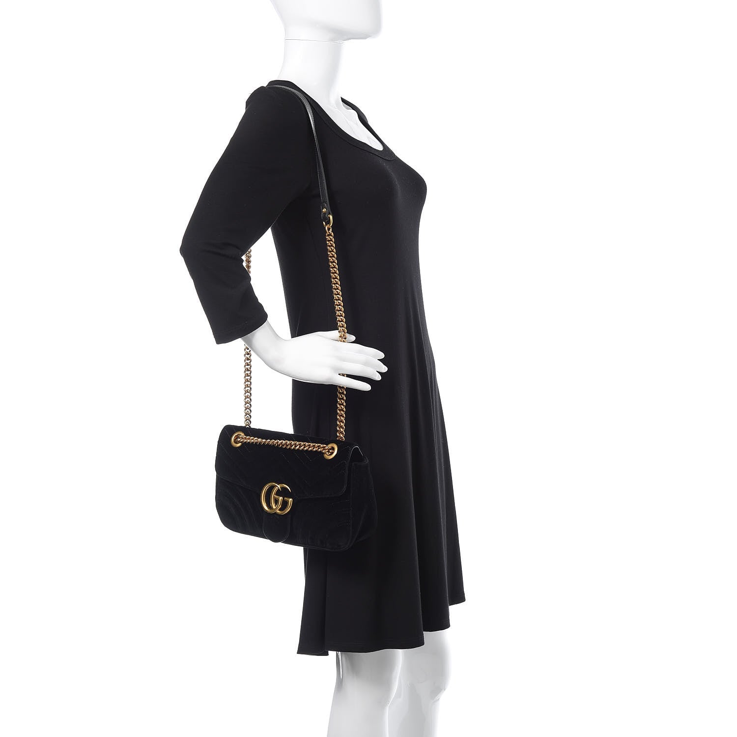 Gucci Velvet Matelasse Small GG Marmont Shoulder Bag Black 2 of 12