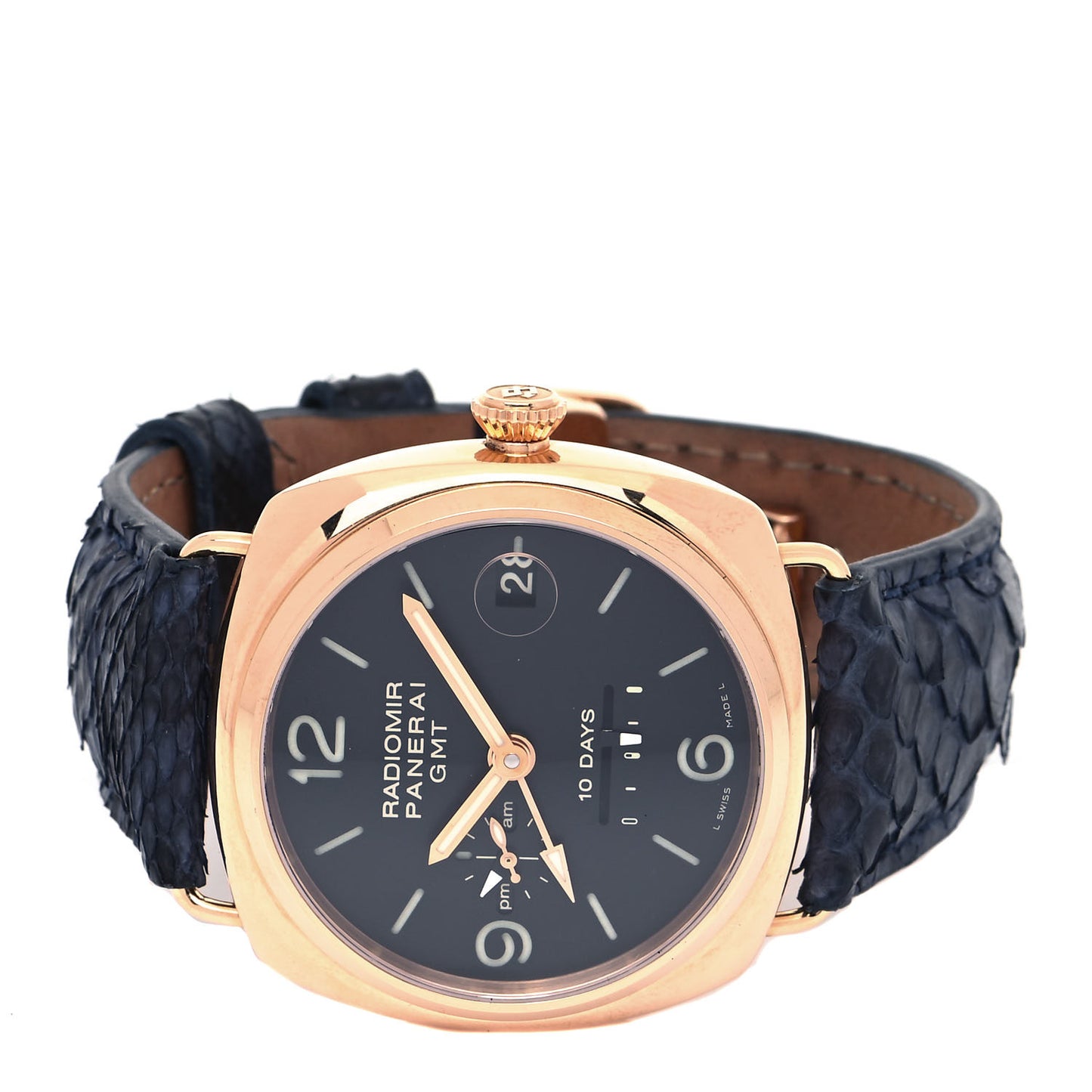 18K Rose Gold Alligator 45mm Radiomir 10 Days GMT Automatic Watch Black PAM00273