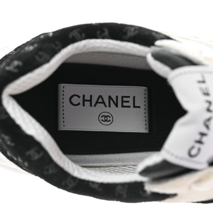 Chanel Suede Calfskin Printed CC Sneakers 38.5 Black White 8 of 10