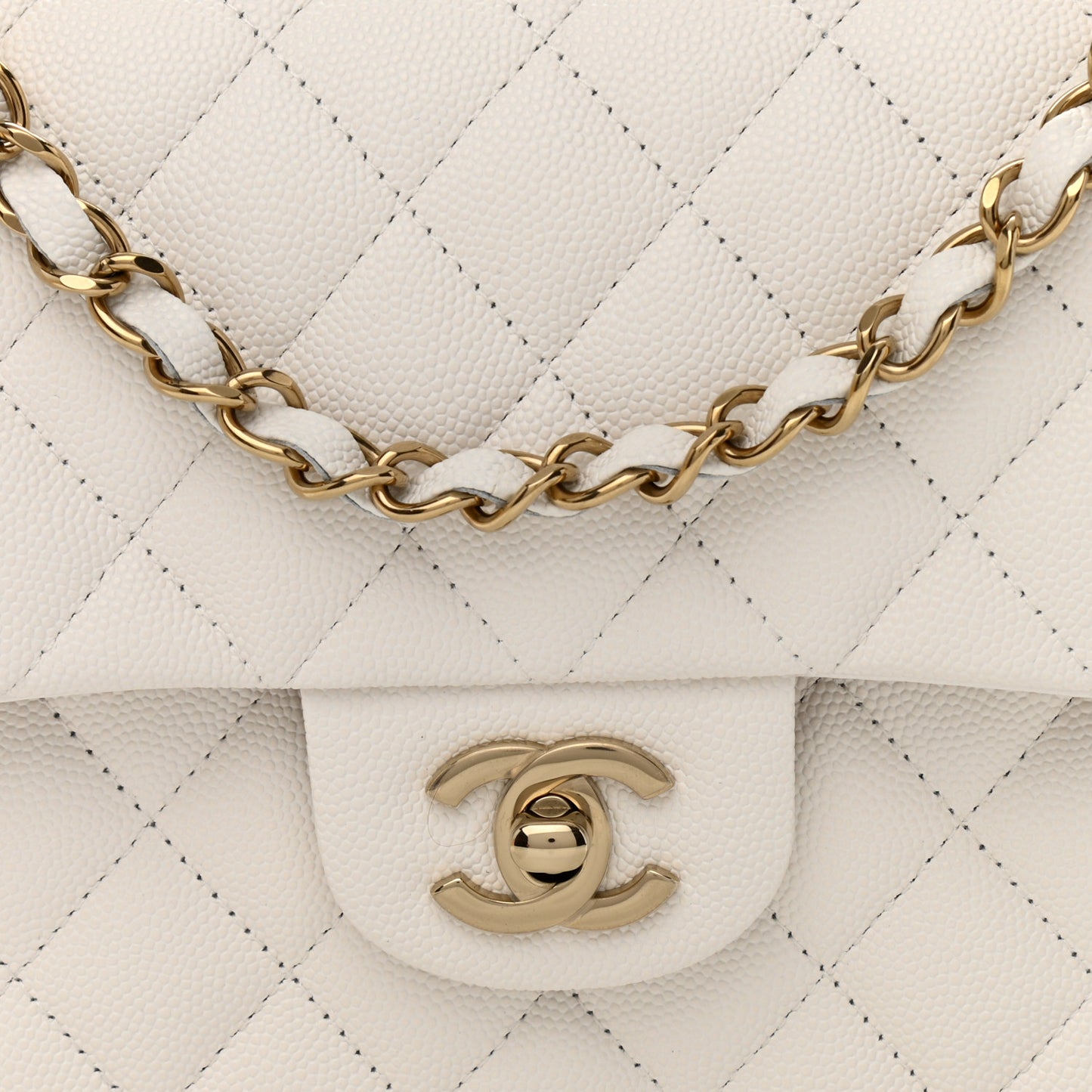 Caviar Quilted Medium Double Flap White