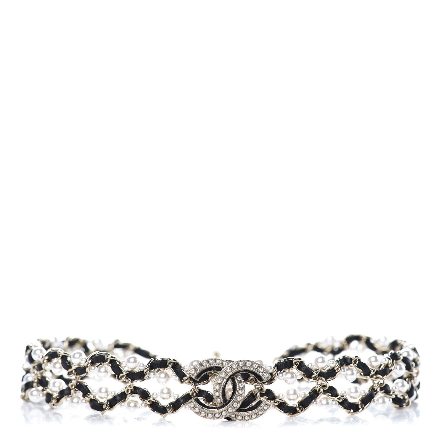 Chanel Pearl Lambskin CC Chain Twist Choker Necklace Black Gold 1 of 7