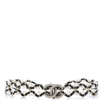 Chanel Pearl Lambskin CC Chain Twist Choker Necklace Black Gold 1 of 7