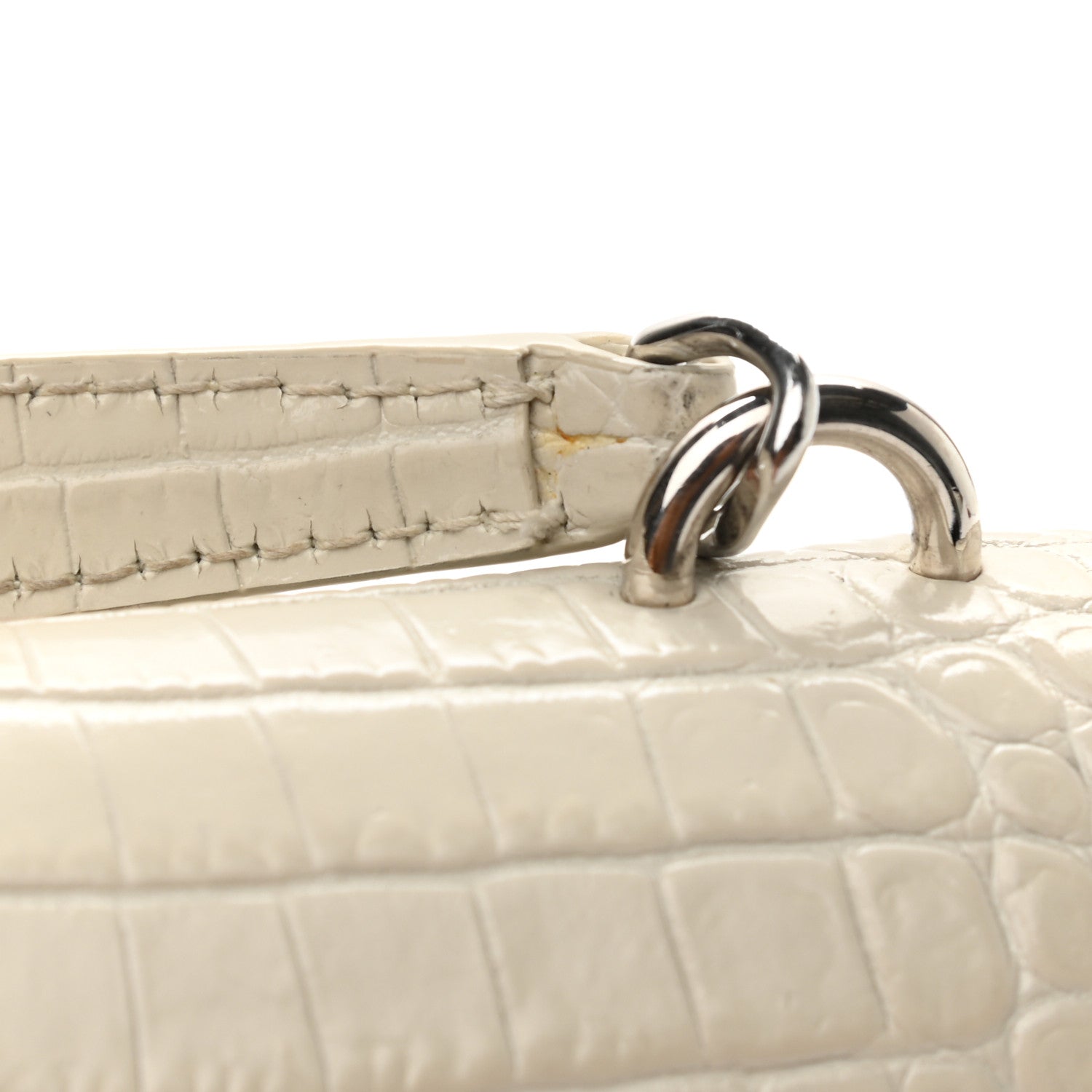 Saint Laurent Calfskin Crocodile Embossed Monogram Sunset Chain Wallet Blanc Vintage 10 of 12