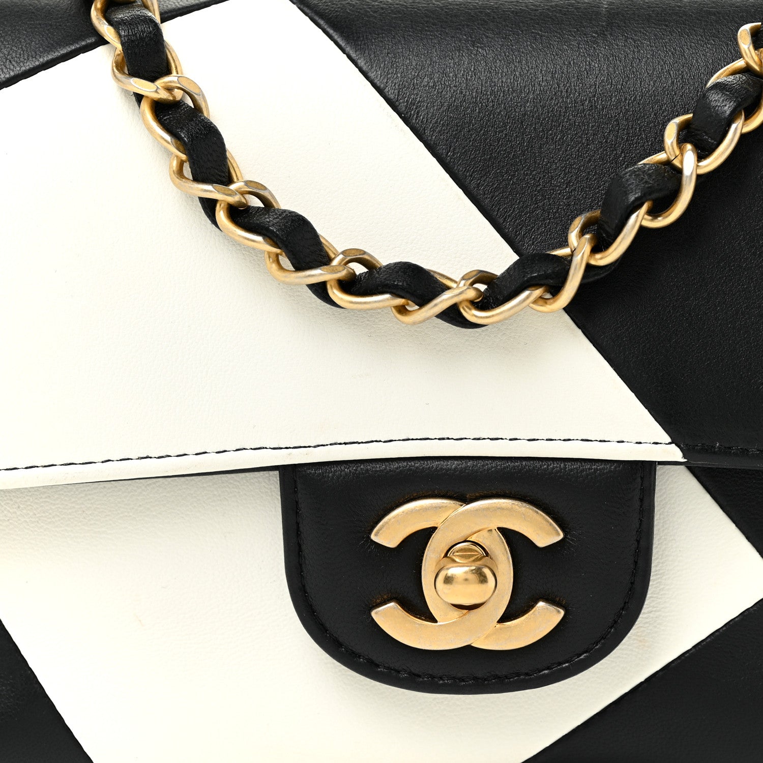 Chanel Lambskin Geometric Patchwork Mini Flap Black White 8 of 17
