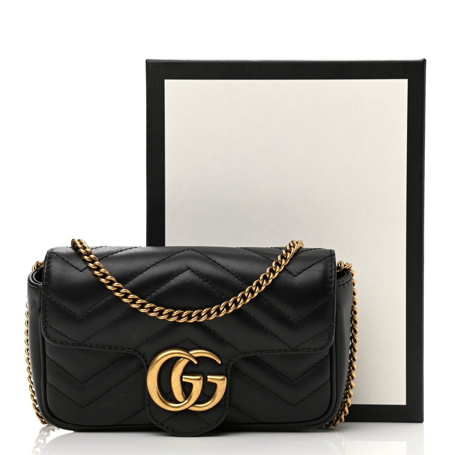Gucci Calfskin Matelasse Super Mini GG Marmont Shoulder Bag Black 14 of 14