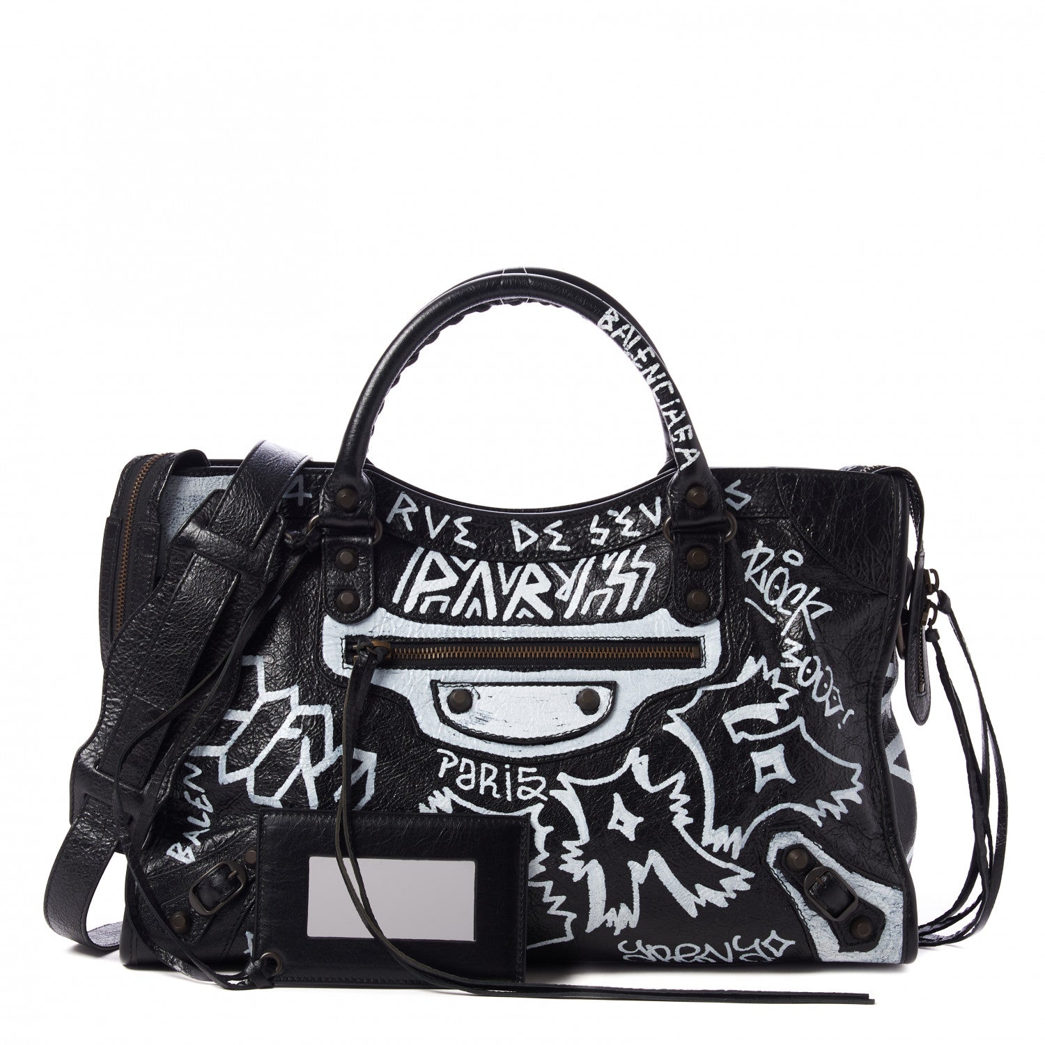 Balenciaga Agneau Arena Graffiti All Over Classic Hardware City Black White 1 of 9