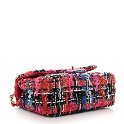 Chanel Tweed Quilted Mini Rectangular Flap Red Pink Black 3 of 10